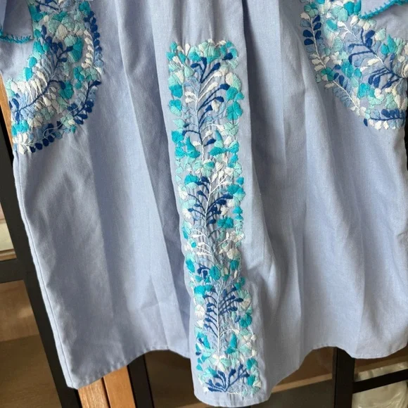 Emilia Collection blouse top embroidered oaxaca ruffle handmade turquoise tunic - Picture 6 of 8
